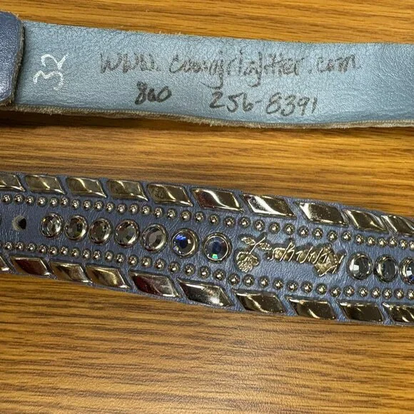 Kippys cowgirl glitter light blue leather rhinestone belt, 32 - Picture 6 of 7